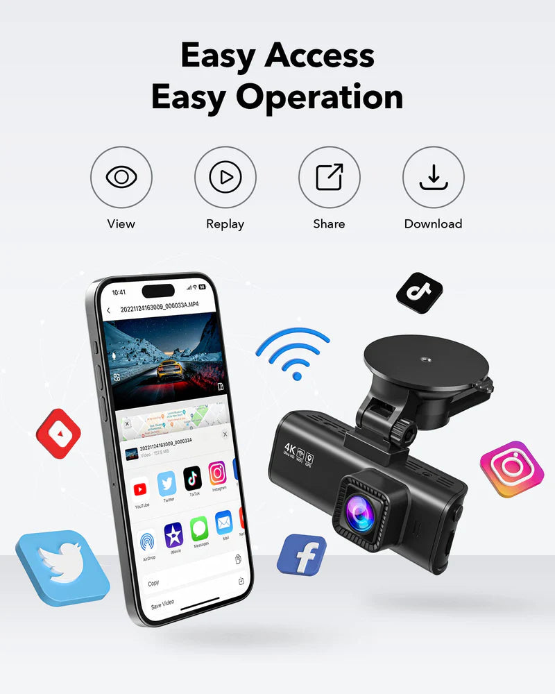 REDTIGER F7NP 4K Dash Cam Front and Rear, Built In Wi-Fi GPS, 32GB SD Card Included