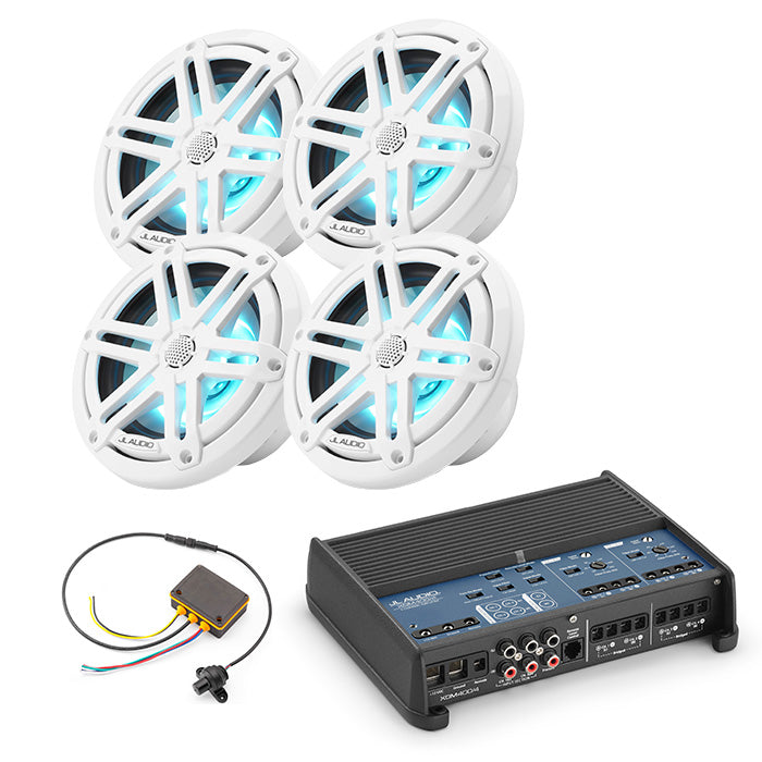 JL Audio XDM400/4 Amp + x2 Pairs M3-650X-S-GW-I Speaker + MLC-RW Bundle