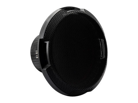 Kicker 52GR12 round steel mesh grille angled view