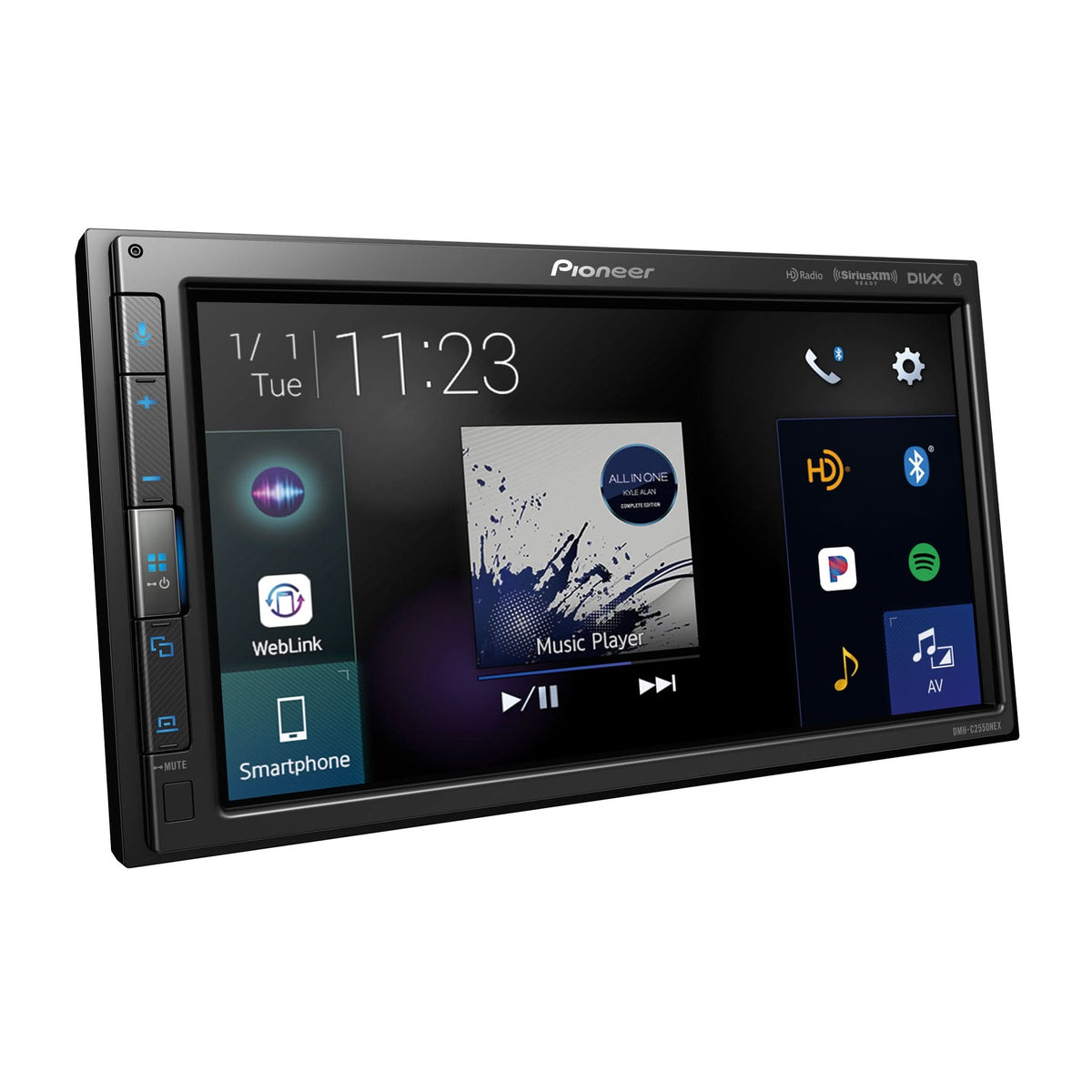 Pioneer DMH-C2550NEX receiver and touchscreen right angle view
