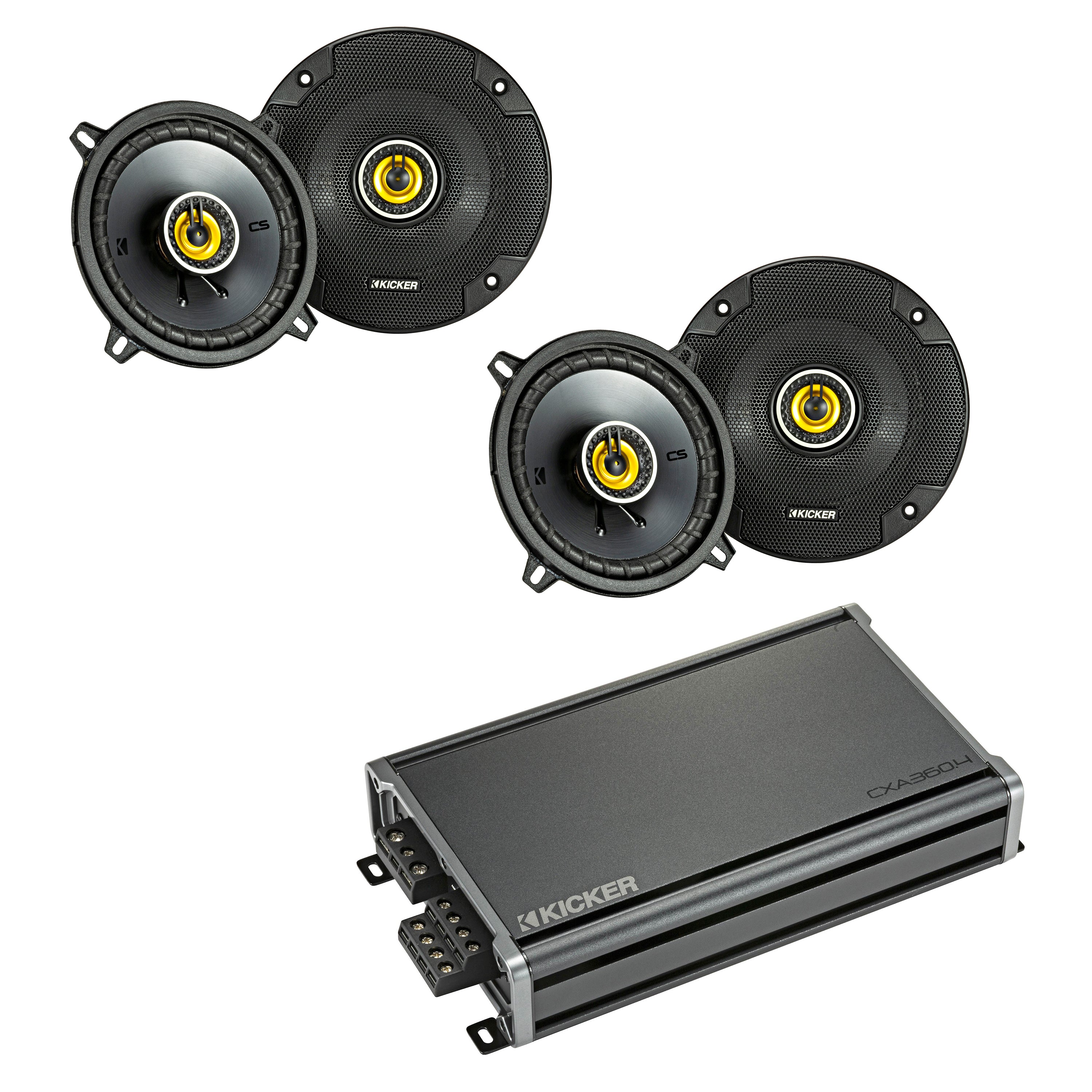 Kicker 46CSC54 x2 Pairs 5.25" Speakers + 46CXA360.4T Amplifier Bundle - Freemans Car Stereo