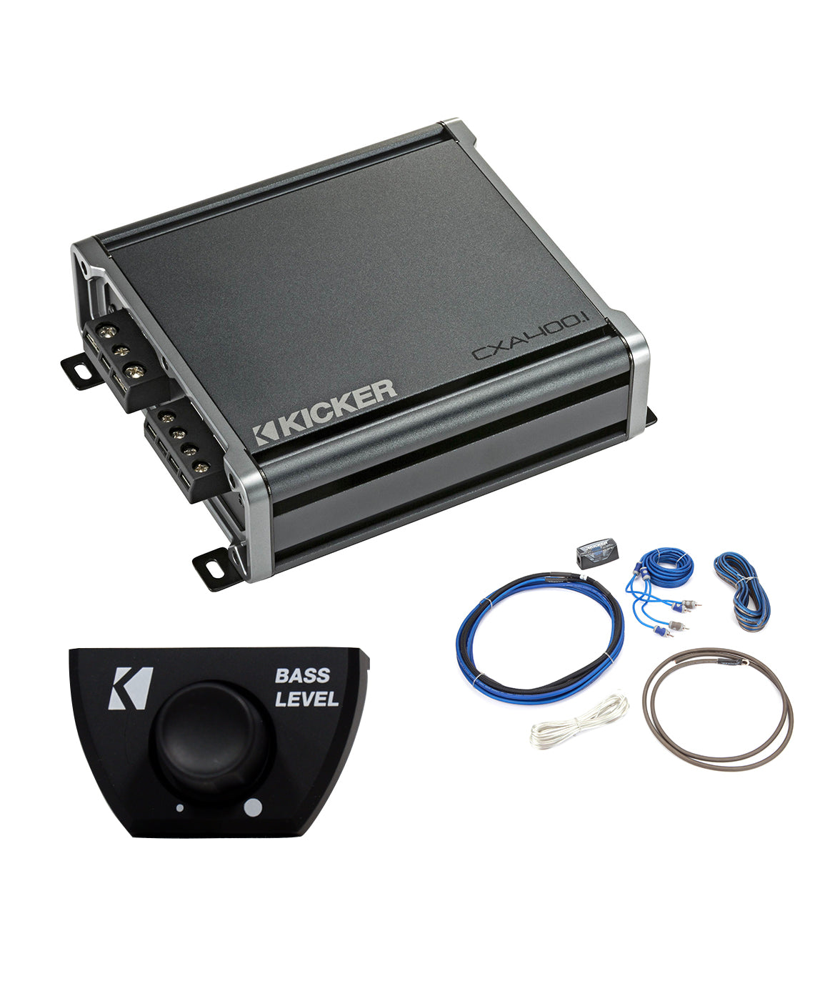 Kicker 46CXA4001T Amplifier + 46CK8 Wiring Kit + 46CXARC Bass Knob - Freemans Car Stereo
