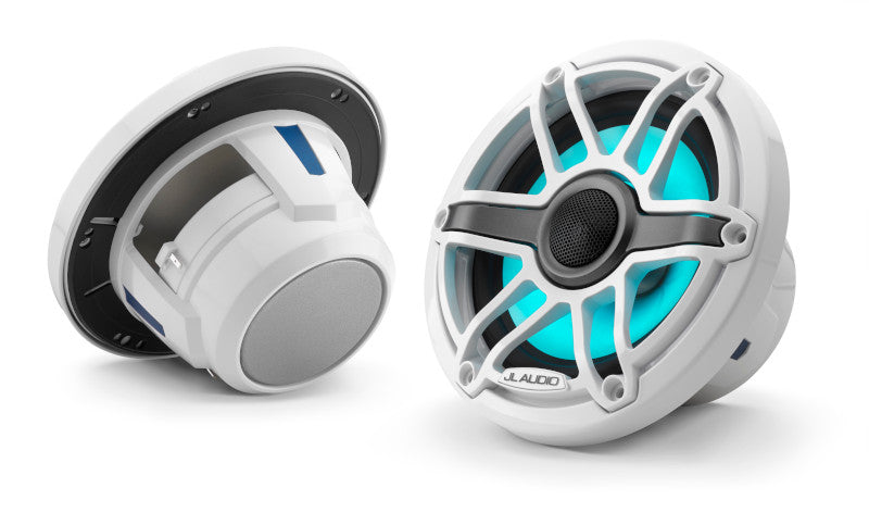 JL Audio M6-650X-S-GWGW-I 6.5" Marine Coaxial Speakers, Gloss White Trim and Grille w/ LED Lighting - Freemans Car Stereo