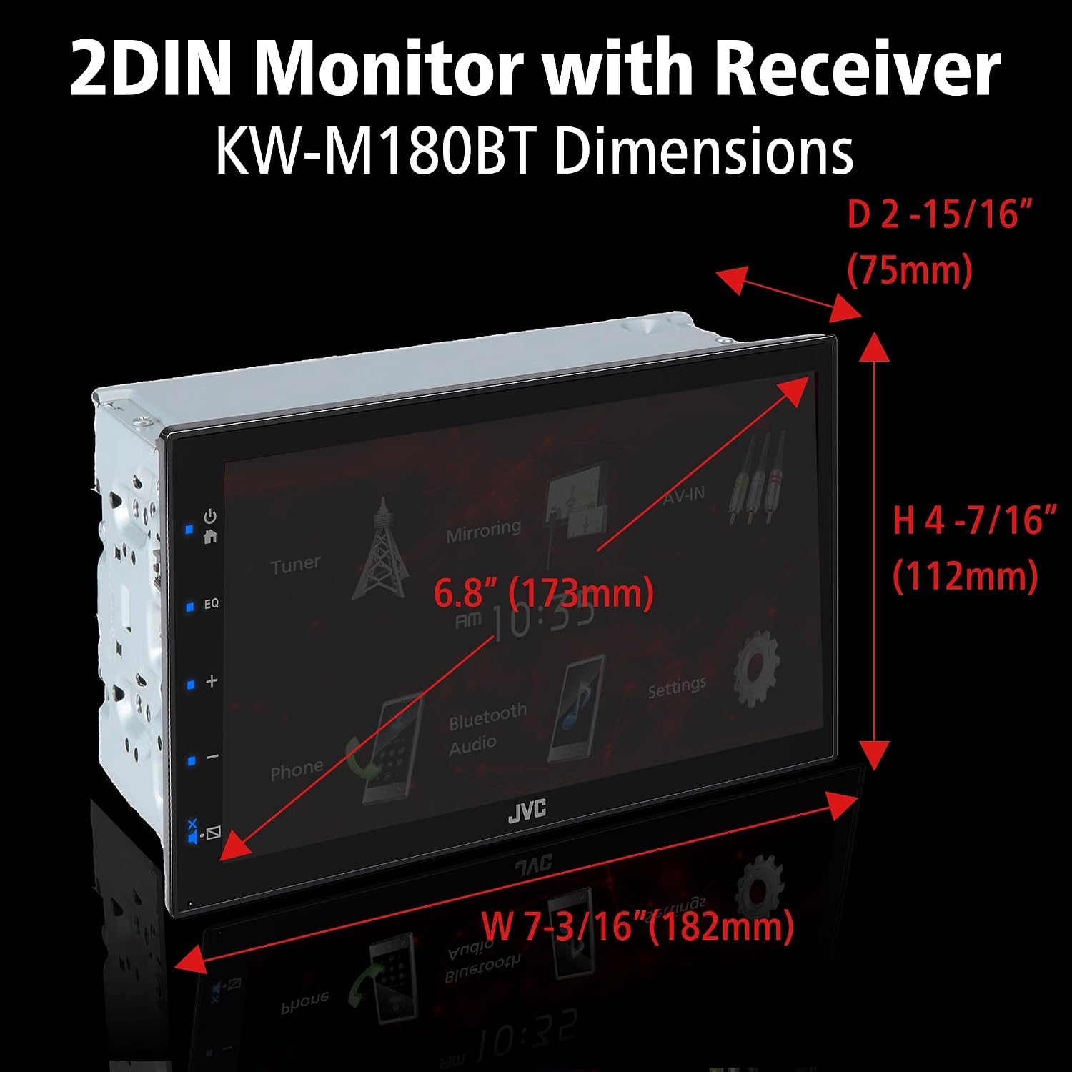 JVC KW-M180BT 6.8" Bluetooth Digital Multimedia Receiver with Android USB Mirroring