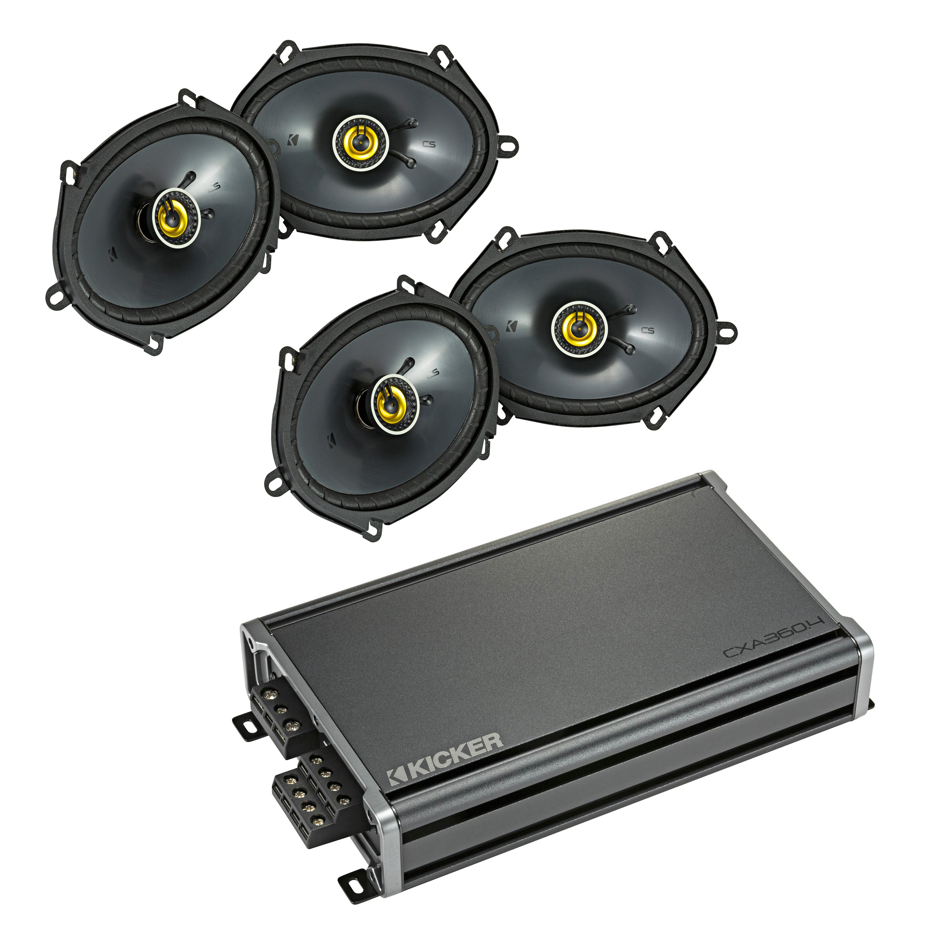 Kicker 46CSC684 x2 Pairs 6"x8" 2-Way Speakers + 46CXA360.4T Amplifier Bundle - Freemans Car Stereo