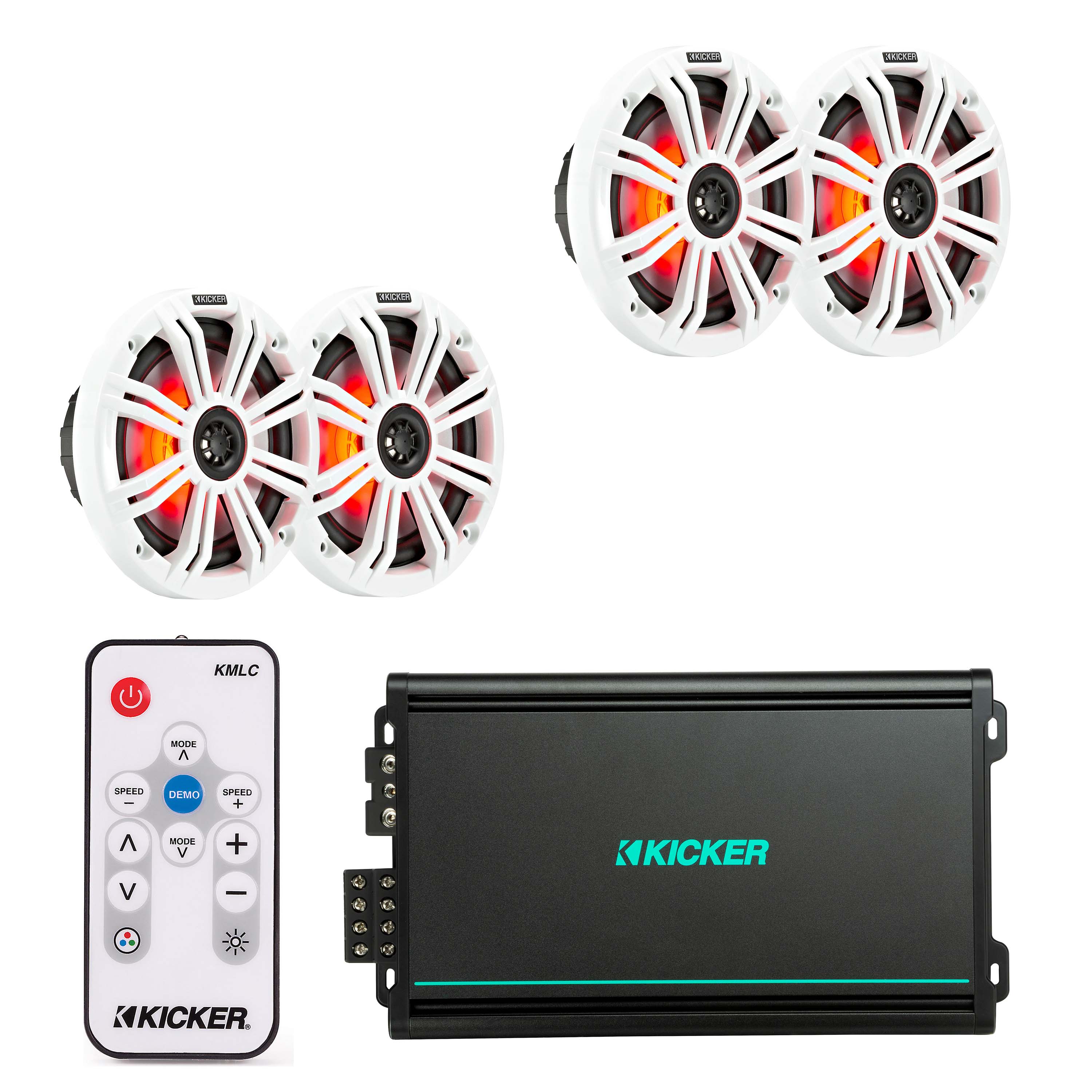 Kicker 48KMA600.4 + 45KM654L x2 Pairs Speakers + FREE 41KMLC Remote Marine Bundle - Freemans Car Stereo