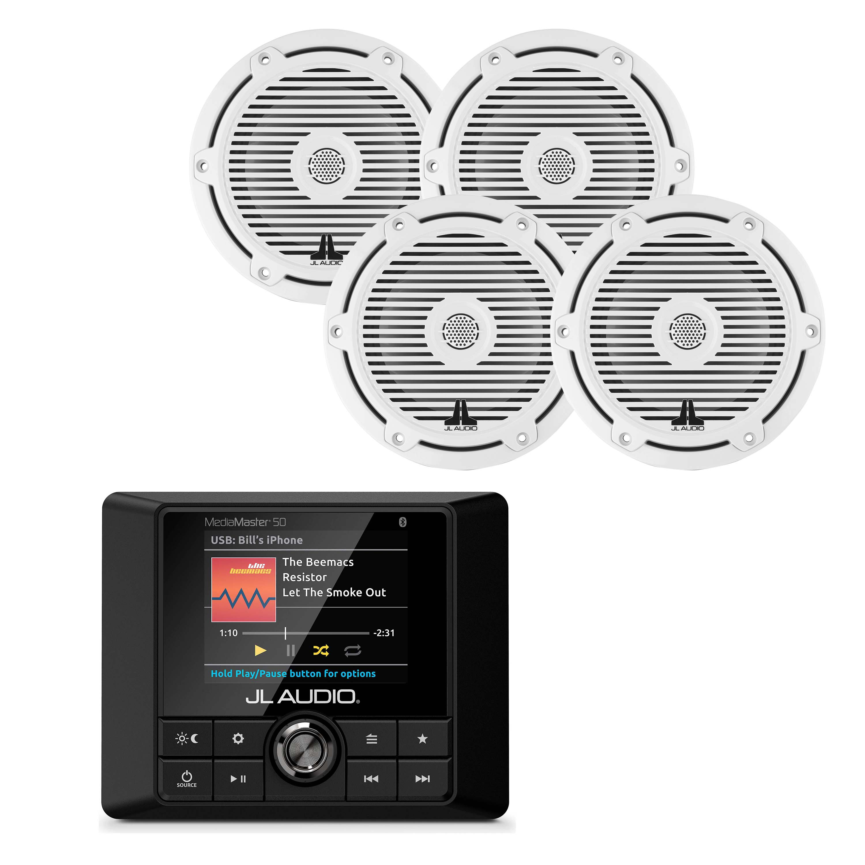 JL Audio MM50 Marine Source Unit + x2 Pair 6.5" M3-650X-C-GW Speakers Bundle